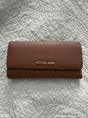 Michael Kors Chestnut Brown Saffiano Continental Wallet with Gold Logo